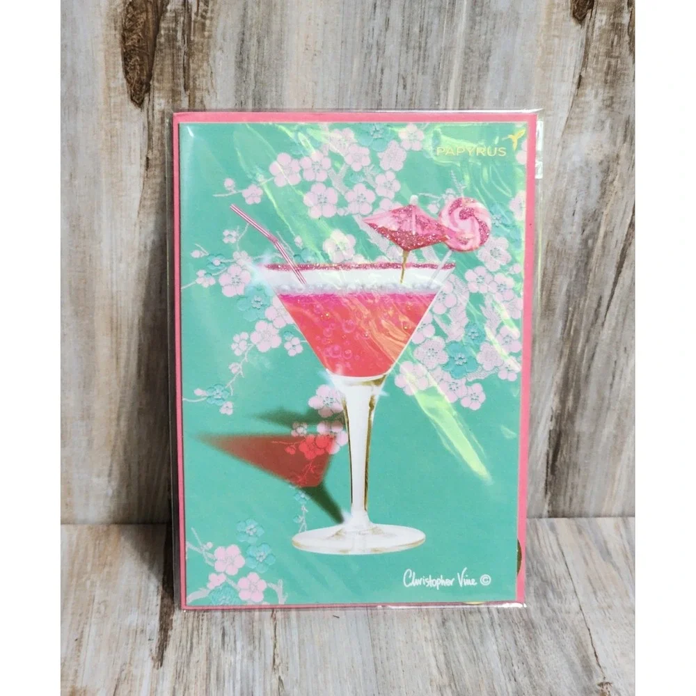 Papyrus Christopher Vine Embossed Glittery Cocktail Floral Birthday Card